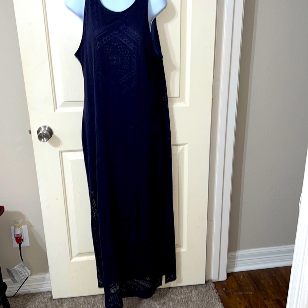 Navy Blue Maxi Dress Lace Overlay